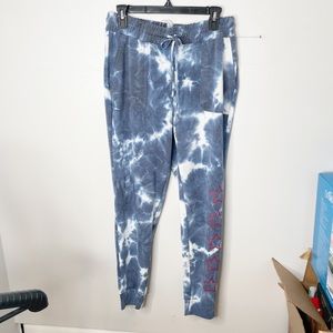 Rae Dunn Navy white tie dye joggers